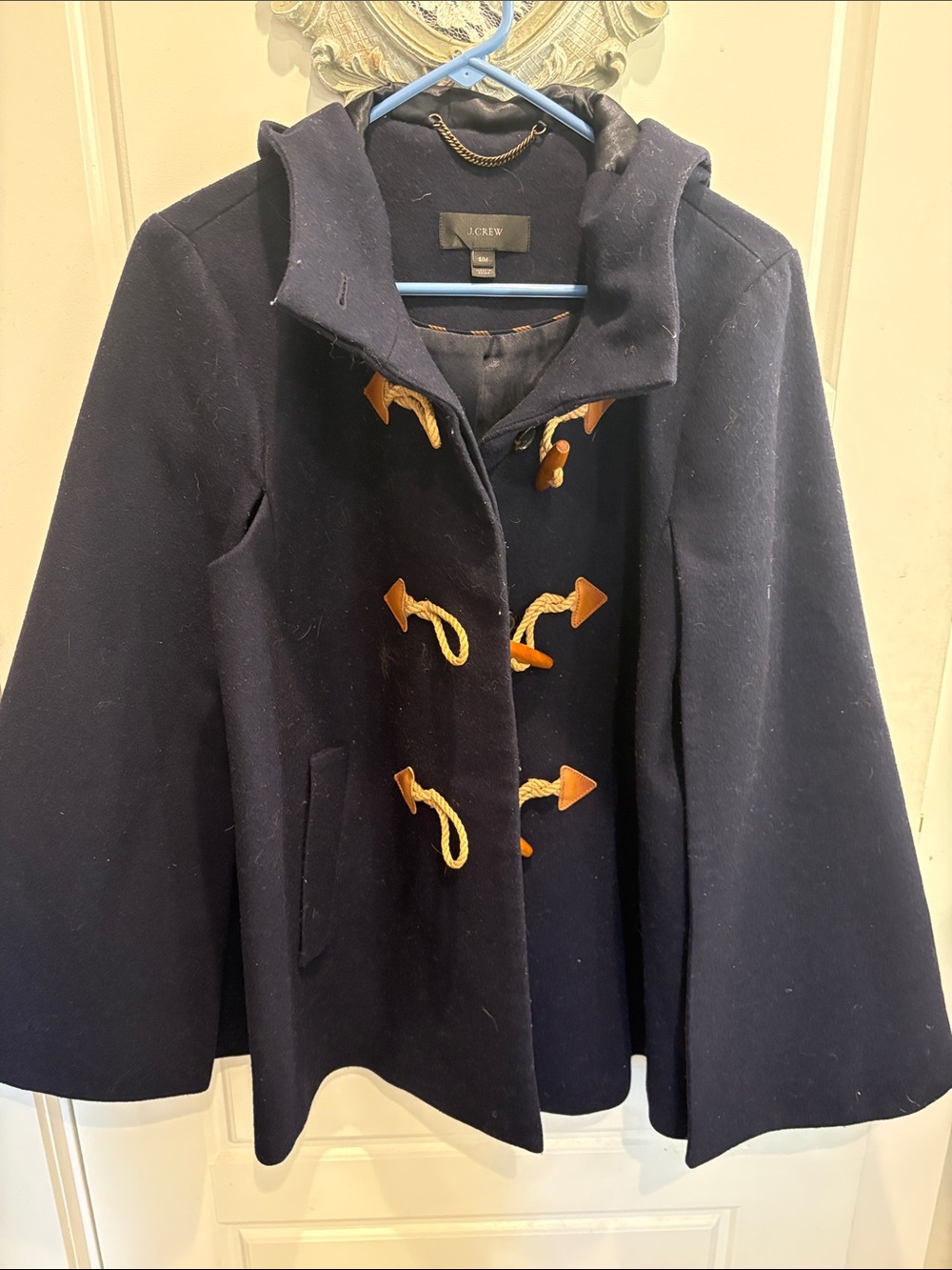 J. Crew Navy Wool Cape Coat with Toggle  with Tan Rope Accents
